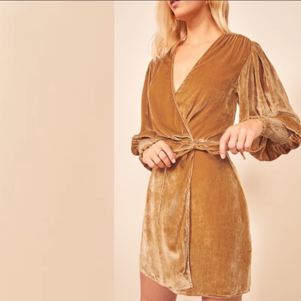 Reformation Boheme Long Sleeve Velvet Wrap Dress - Picture 2 of 16
